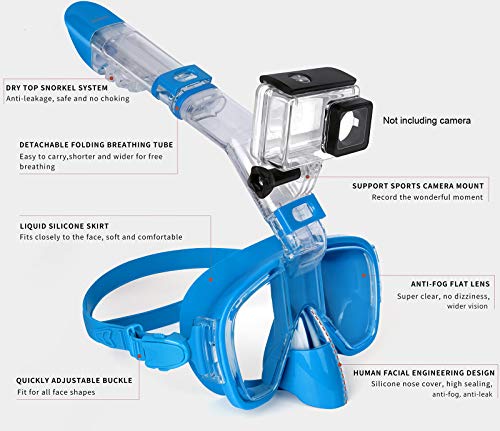 Unigear Máscara de Snorkel, Gafas de Snorkel con Tapa Seca y Plegable Antivaho con Soporte para Cámara para Buceo Libre y Natación, Equipo de Snorkel Profesional para Hombres, Mujeres y Niños