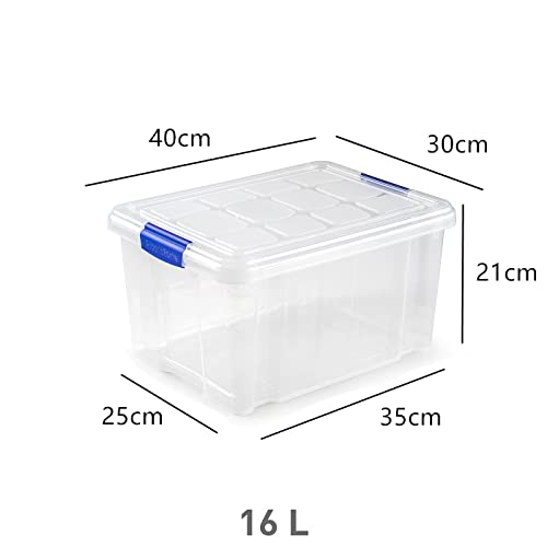 UNISHOP Lote de 3 Cajas de Almacenaje de Plástico con Tapa, Caja de Almacenamiento, Caja de Ordenación Multiusos (16L)