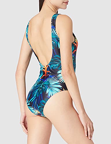 Urban Classics Ladies High Leg Pattern Swimsuit Traje de Bao de una Sola Pieza, Vriesea Black, S para Mujer