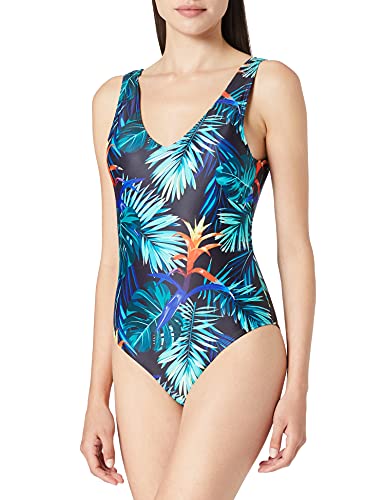 Urban Classics Ladies High Leg Pattern Swimsuit Traje de Bao de una Sola Pieza, Vriesea Black, S para Mujer