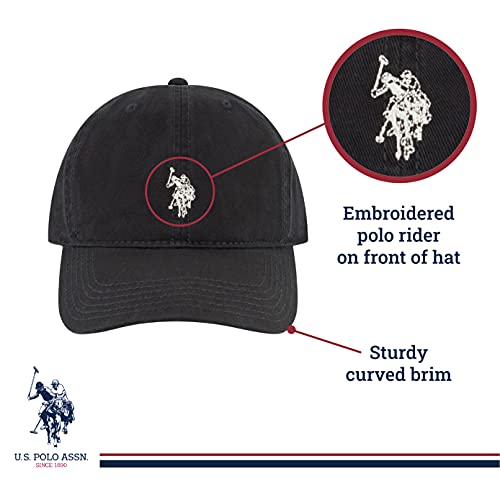 U.S. POLO ASSN. Polo Assn. Gorra de béisbol de algodón Ajustable con Visera Curvada y Logotipo Bordado de pequeño Pony, Negro, Talla única para Hombre