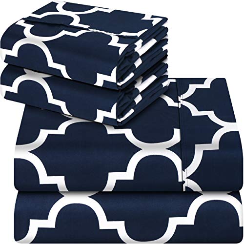 Utopia Bedding - Juego Sábanas de Cama Estampadas - Microfibra Cepillada - Sábanas y 2 Fundas de Almohada - (Cama 150, Azul Marino)