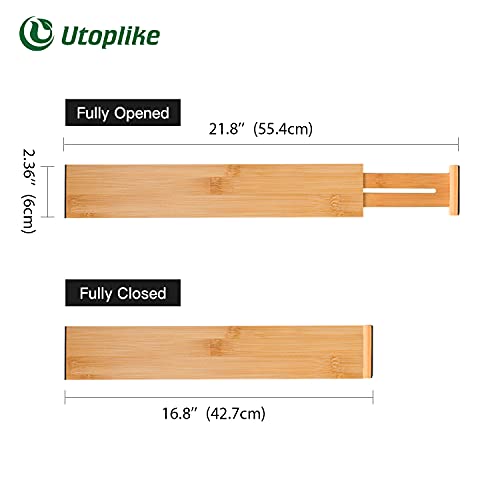 Utoplike Separadores de Cajones de Cocina de Bambú (42.7-55.4 cm), Organizador de Cajones Ajustable, Organizador de Cajones de Utensilios de Cocina con Resorte (paquete de 4)