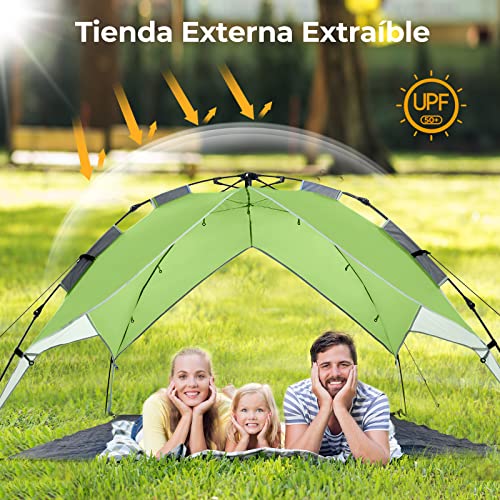 Vanku Tienda de Campaña, Sistema Instantáneo, Tienda de Campaña Ligero Impermeable Anti Viento y Protección UV UPF 50+ para 4 Personas