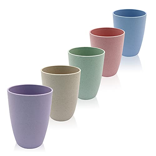 Vasos de agua irrompibles de 350 ml, 5 colores, vasos de agua reutilizables, vasos apilables para café, té, agua, leche, jugo (5 colores)