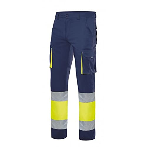 VELILLA 303002S Pantalon Bicolor Stretch de Alta Visibilidad Color Azul Navy/Amarillo flúor Talla 3XL