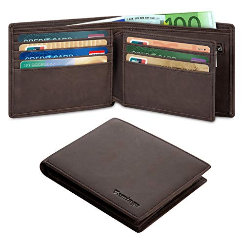 Vemingo Carteras de Hombre con Bolsillo de Moneda/Monedero con RFID Bloqueo para Tarjetas de Crédito Portamonedas Ligeros para Hombre/Adolescente (Xb-045 Marrón)