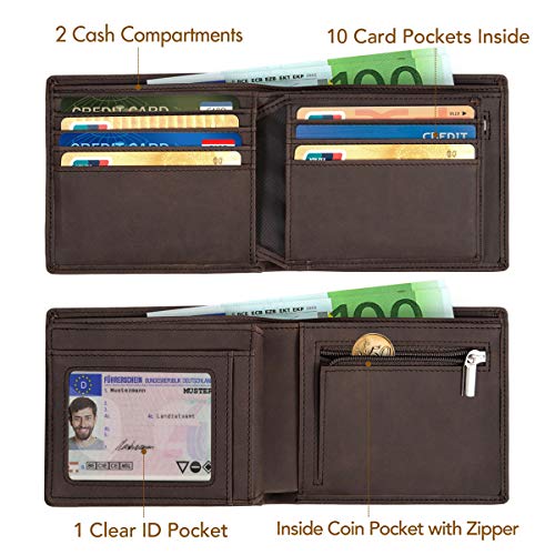 Vemingo Carteras de Hombre con Bolsillo de Moneda/Monedero con RFID Bloqueo para Tarjetas de Crédito Portamonedas Ligeros para Hombre/Adolescente (Xb-045 Marrón)