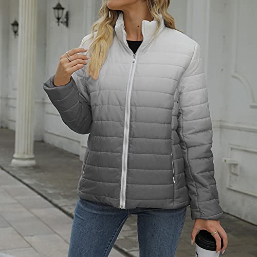 VEMOW Chaqueta de Transición Ligera Corta para Mujer Parka Bolsillos con Cremallera, Otoño Invierno Abrigo Larga Acolchado de Algodón Parka con Capucha Delgado de Cálido Trench Outwear (A Gray, L)