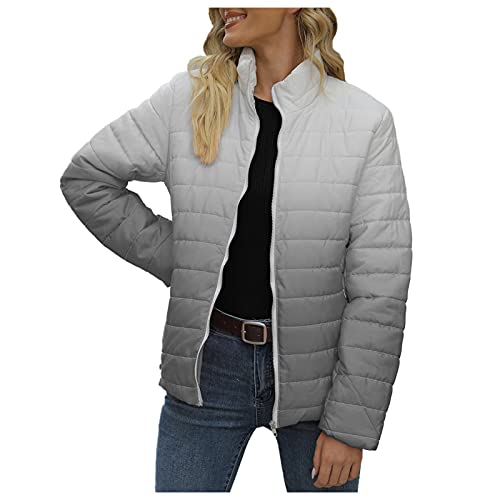 VEMOW Chaqueta de Transición Ligera Corta para Mujer Parka Bolsillos con Cremallera, Otoño Invierno Abrigo Larga Acolchado de Algodón Parka con Capucha Delgado de Cálido Trench Outwear (A Gray, L)