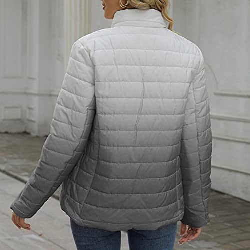 VEMOW Chaqueta de Transición Ligera Corta para Mujer Parka Bolsillos con Cremallera, Otoño Invierno Abrigo Larga Acolchado de Algodón Parka con Capucha Delgado de Cálido Trench Outwear (A Gray, L)