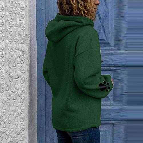 VEMOW Sudadera con Capucha para Mujer Sudadera Mangas largas, 2021 Nuevo Elegantes Moda Estampado de 3D Pata de Gato Color Sólido Suelto con Bolsillos Camisetas Chica Grandes(E Verde,M)