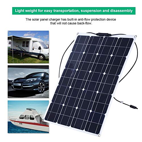 【Venta del día de la Madre】 Panel Solar semiflexible con Cables, Cargador de batería de Dispositivo de Panel Solar semiflexible, protección del Medio Ambiente 80W para Caravana de Barco de RV de C