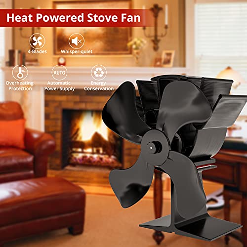 Ventilador Estufa Leña, Ventiladores para Chimeneas, Ventilador para Estufa de Leña de 4 Aspas, Ventilador Chimenea Leña para Estufa de Leña, Quemador de Leña, Chimenea - Negro