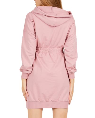 Vestido Casual Deportivo con Capucha y Bolsillos para Mujer de Algodón Sudadera Mujer Sport con Capucha de Otoño Invierno Hoodie Chaqueta Larga con Capucha para Mujer (Rosa, M)