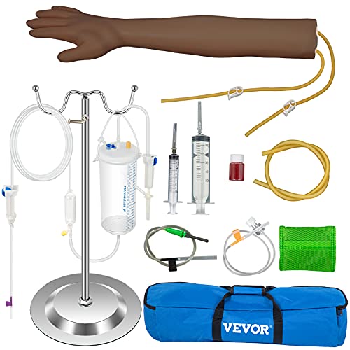 VEVOR Brazo de Entrenamiento de Flebotomía para Venopunción, 40,5-68,5 cm Aprendiz Médico Inyección Intravenosa, 55 cm Infusión Intravenosa Brazo Modelo, Venopunción Brazo de Práctica PVC Piel Oscura