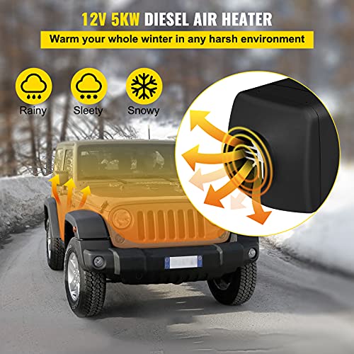 VEVOR Calentador de Aire Diésel, 5 kW Calefacción Estacionaria, 12 V Diésel Portátil, Calentador de Estacionamiento Diésel, Calefacción Estática Furgoneta, Diésel Calentador Coche, con Pantalla LED