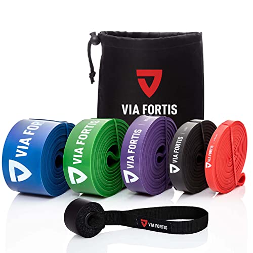 VIA FORTIS Banda Elástica de Resistencia Cuerda de Fuerza para Fitness, Crossfit, Pilates, Estiramientos| Incluye Bolsa de Transporte | 5 Niveles de Resistencia Diferentes (5 - Extra Strong (Azúl))