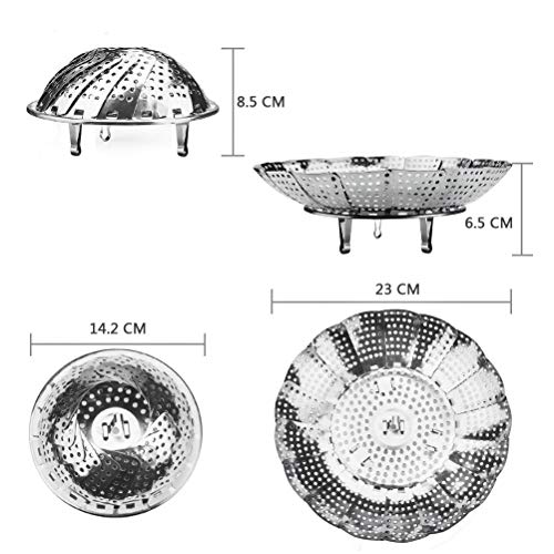 Vicloon Cesta Vaporera Plegable de Acero Inoxidable,Steamer Cesta Plegable,Malla Agujeros 14-23 cm