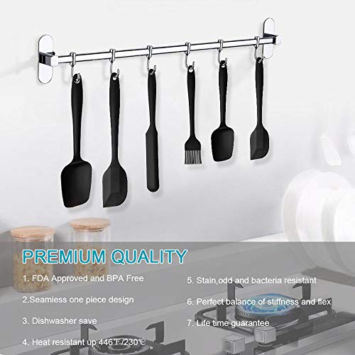 Vicloon Utensilios de Cocina de Silicona,6Pcs Espátulas Silicona Incluye Hilvanado Cepillo, Espátula,Cuchara, No Tóxico, Antiadherente,Resistente al Calor,Utensilios para Cocina y Horneado (Negro)