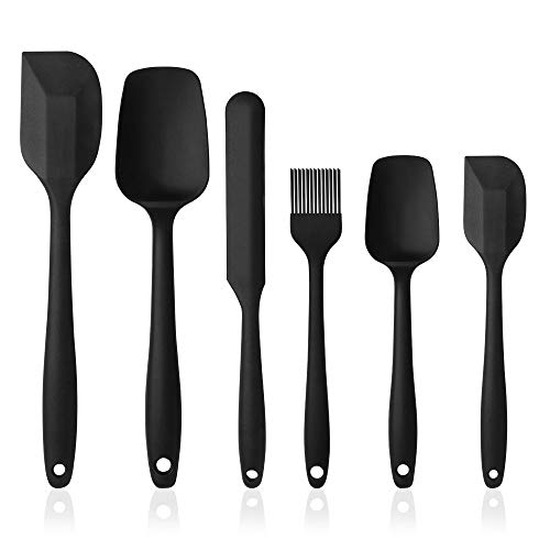 Vicloon Utensilios de Cocina de Silicona,6Pcs Espátulas Silicona Incluye Hilvanado Cepillo, Espátula,Cuchara, No Tóxico, Antiadherente,Resistente al Calor,Utensilios para Cocina y Horneado (Negro)