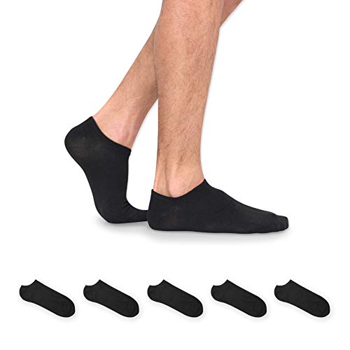 VIENTO Basics Pack 5 Pares de Calcetines Tobilleros para Hombre (Negro, 40-46)