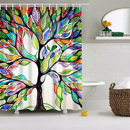 Violetpos Cortina de ducha, diseño de árbol de la vida, multicolor, 90 x 180 cm