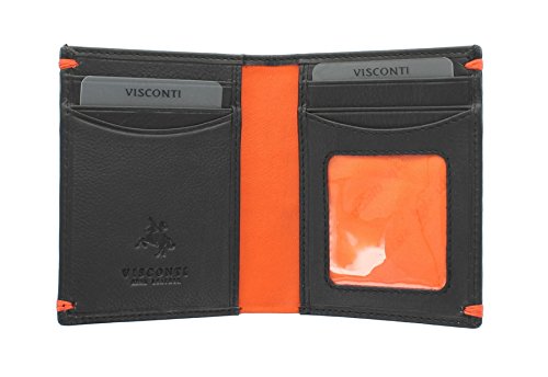 Visconti Colección Alpine Cartera Compacta y Delgada de Cuero para Hombre AP60 Bloqueo RFID Negro/Naranja