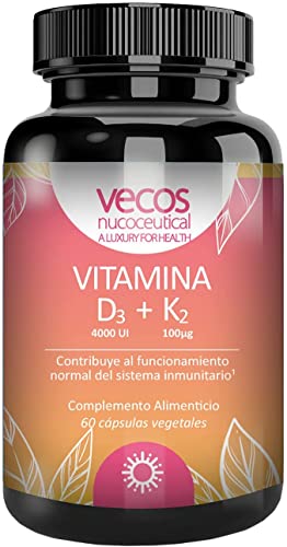 Vitaminas para Reforzar el Sistema Inmunológico - Vitamina D3 + K2 - 60 Cápsulas Vegetales - Contribuye al Funcionamiento Normal de los Músculos - Propiedades Antioxidantes