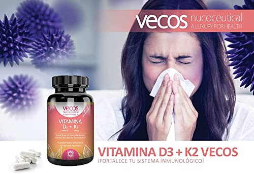 Vitaminas para Reforzar el Sistema Inmunológico - Vitamina D3 + K2 - 60 Cápsulas Vegetales - Contribuye al Funcionamiento Normal de los Músculos - Propiedades Antioxidantes