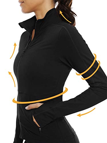 VUTRU Chaquetas Deportivos Mujer Chaquetas Corriendo Tops de Manga Larga para Correr Fitness Cremallera Completa con Agujeros para los Pulgares Negro L