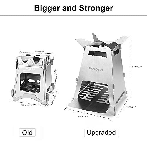 WADEO Estufa de leña, portátil, plegable, de acero inoxidable, estufa solidificada con alcohol, con sierras telescópicas, para senderismo, senderismo, viajes, pícnic