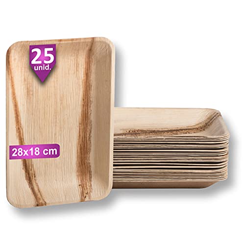 Waipur Platos Hoja de Palma Orgánicos - 25 Platos Desechables Rectangular 28x18 cm - Vajilla Ecológica de Lujo, Estable, Natural y Biodegradable - Platos de Fiesta - como Platos Bambu