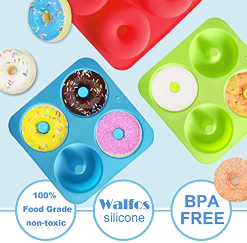 Walfos Moldes de silicona de gran tamaño – Molde antiadherente de 10 cm, moldes de Donuts resistentes al calor, sin BPA, para beetas, pasteles, galletas y Bagels(3 unidades)