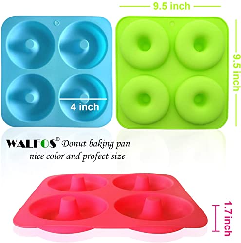 Walfos Moldes de silicona de gran tamaño – Molde antiadherente de 10 cm, moldes de Donuts resistentes al calor, sin BPA, para beetas, pasteles, galletas y Bagels(3 unidades)