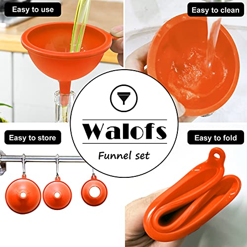 Walfos Pack de 3 embudos de silicona verde, flexible, embudo de cocina para transferencia de líquidos, 100% silicona de calidad alimentaria (naranja).