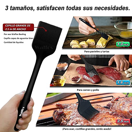 Walfos Pinceles de repostería, 3 Piezas Pincel de Cocina, Resistente al Calor, de Silicona, Flexible y fácil de Limpiar, para Hornear, Cocinar y BBQ Grill