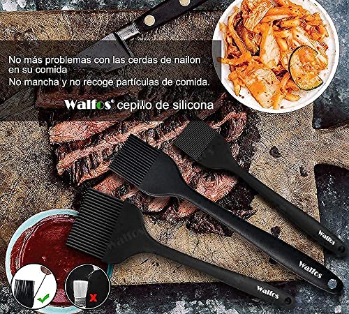 Walfos Pinceles de repostería, 3 Piezas Pincel de Cocina, Resistente al Calor, de Silicona, Flexible y fácil de Limpiar, para Hornear, Cocinar y BBQ Grill