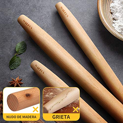 Walfos Rodillo de Madera - Rodillo de Amasar co Diseño cónico, Artesanía Tradicional de Europa, Ergonómico, Accesorios para Hornear Galletas, Pizza (46cm)