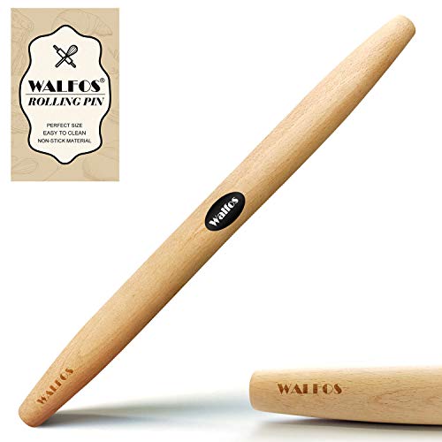 Walfos Rodillo de Madera - Rodillo de Amasar co Diseño cónico, Artesanía Tradicional de Europa, Ergonómico, Accesorios para Hornear Galletas, Pizza (46cm)