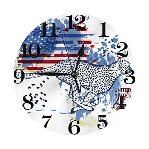 Wall Clock Guepardo Americano Reloj De Pared Números Grandes Reloj De Pared De Cuarzo Fácil De Leer Reloj con Digital para La Casa, Oficina, La Habitación