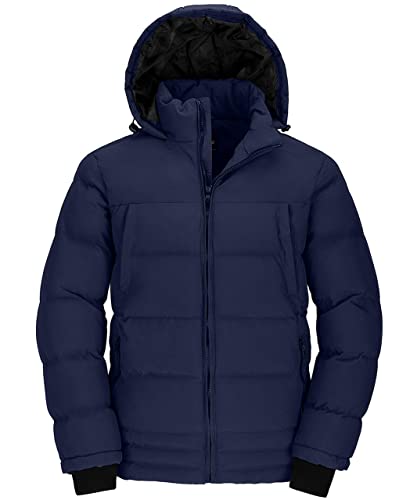 Wantdo Abrigo Cálido Invierno Parka Casual Militar Exteriores Abrigo Hombre Invierno Elegante Chaquetas Puffer Resistente al Agua Hombres Azul Marino X-Large