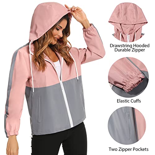 Wayleb Abrigos Impermeables Cortavientos Mujer Chaqueta Impermeables con Capucha Secado Rápido Chaqueta Deportiva Ligera para Correr Casuale