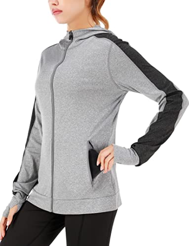 Wayleb Sudadera Mujer con Cremallera Chaquetas Deportivos Mujer con Capucha Chaqueta de Deporte Mujer con Agujeros para los Pulgares para Running Fitness