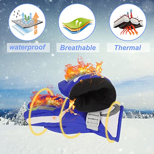 Weinsamkeit Guantes de Esquí para Niños, Forro Cálido de Invierno, Nieve, Clima Frío, a Prueba de Viento, Guantes Ajustables Impermeables para Niñas, Niños de 5 a 9 Años (Azul)