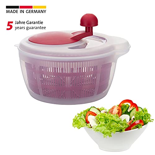 Westmark Ensaladera, Capacidad: 5 litros, ø 26 cm, Plástico, Sin BPA, Fortuna, Color: transparente/Rojo, 243222E2