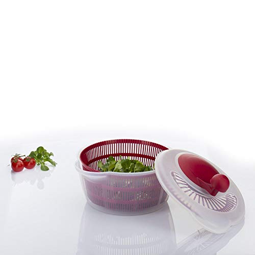 Westmark Ensaladera, Capacidad: 5 litros, ø 26 cm, Plástico, Sin BPA, Fortuna, Color: transparente/Rojo, 243222E2