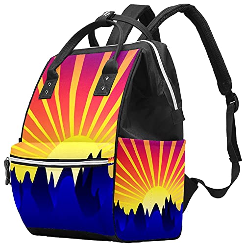 WJJSXKA Mochilas Bolsa De Pañales Portátil Mochila De Viaje Senderismo Mochila Para Mujeres Hombres - amanecer arte montañas vector