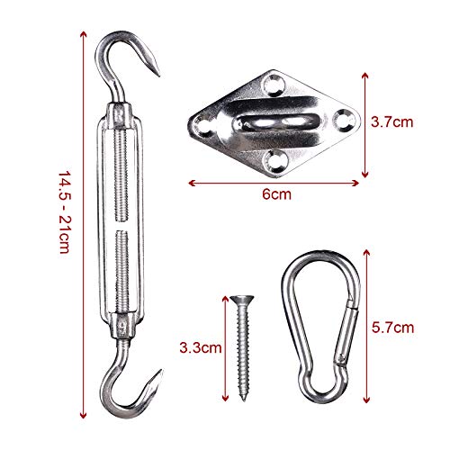 WOLTU Kit de Montaje para toldo Toldo Accesorios de Acero Inoxidable para Velas de Sombra, Set (2 Hebillas de Tornillo, 2 mosquetones, 4 Soportes de Pared GZS1221