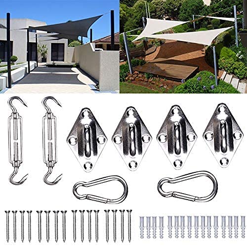 WOLTU Kit de Montaje para toldo Toldo Accesorios de Acero Inoxidable para Velas de Sombra, Set (2 Hebillas de Tornillo, 2 mosquetones, 4 Soportes de Pared GZS1221